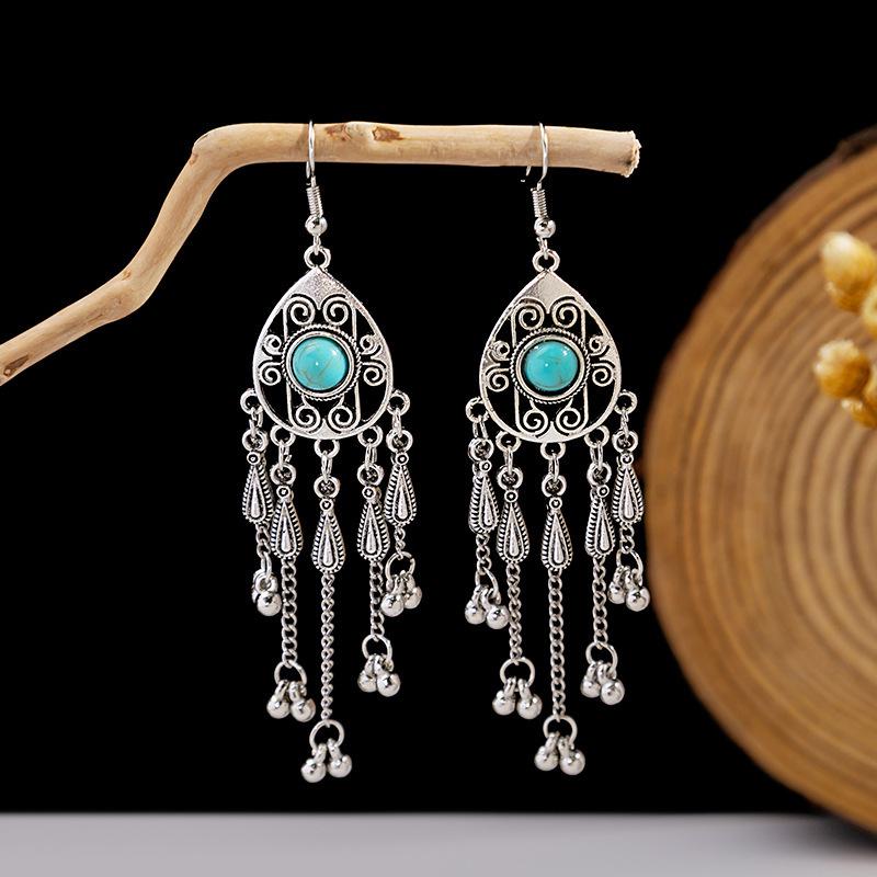 Europe, America, Bohemian Ethnic Style Stud Earrings, Long Fringed Metal Earrings, Fashion, Exotic Style Earrings Wholesale
