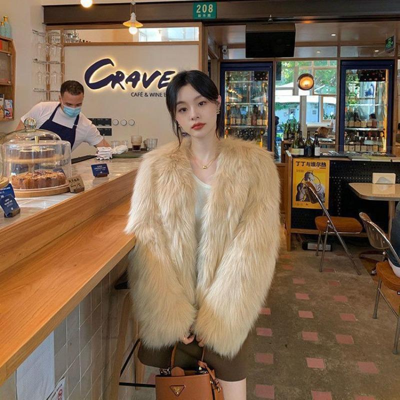 Imitation Fur Jacket for Women's Autumn and Winter New Imitation Fox Fur Top with Cotton To Keep Warm and Thin Fur Coat Outside