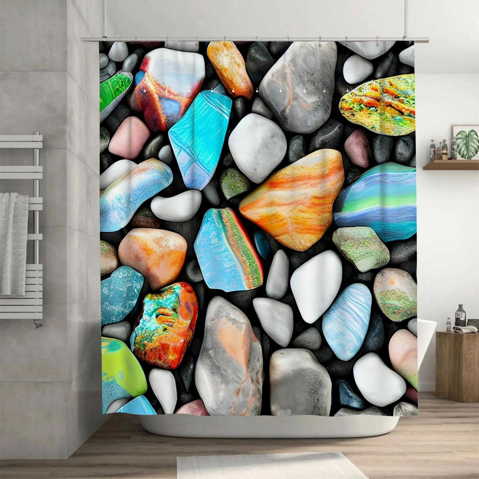 

Colorful Pebble Waterproof Shower Curtain - Vibrant Stone Design for Modern Bathroom Decor, Unique and Stylish W90xH180cm
