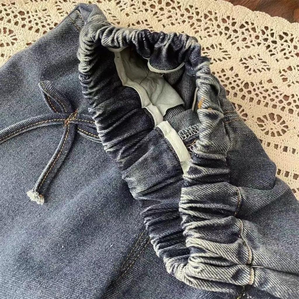 Girls Boys Pants Fashion Bow Loose Jeans Autumn Korean Style Childrens Wide Leg Pants Casual Baby Clothing