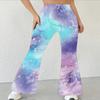 Women's Casual High Waist Flare Pants, Marble Print Streetwear Bell Bottom Trousers
