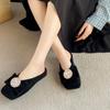 Fashion Square Head Shallow Mouth Cow Suede Slippers Summer New Baotou Crystal Buckle Soft Sole Anti-slip Wear-resistant Flat Shoes