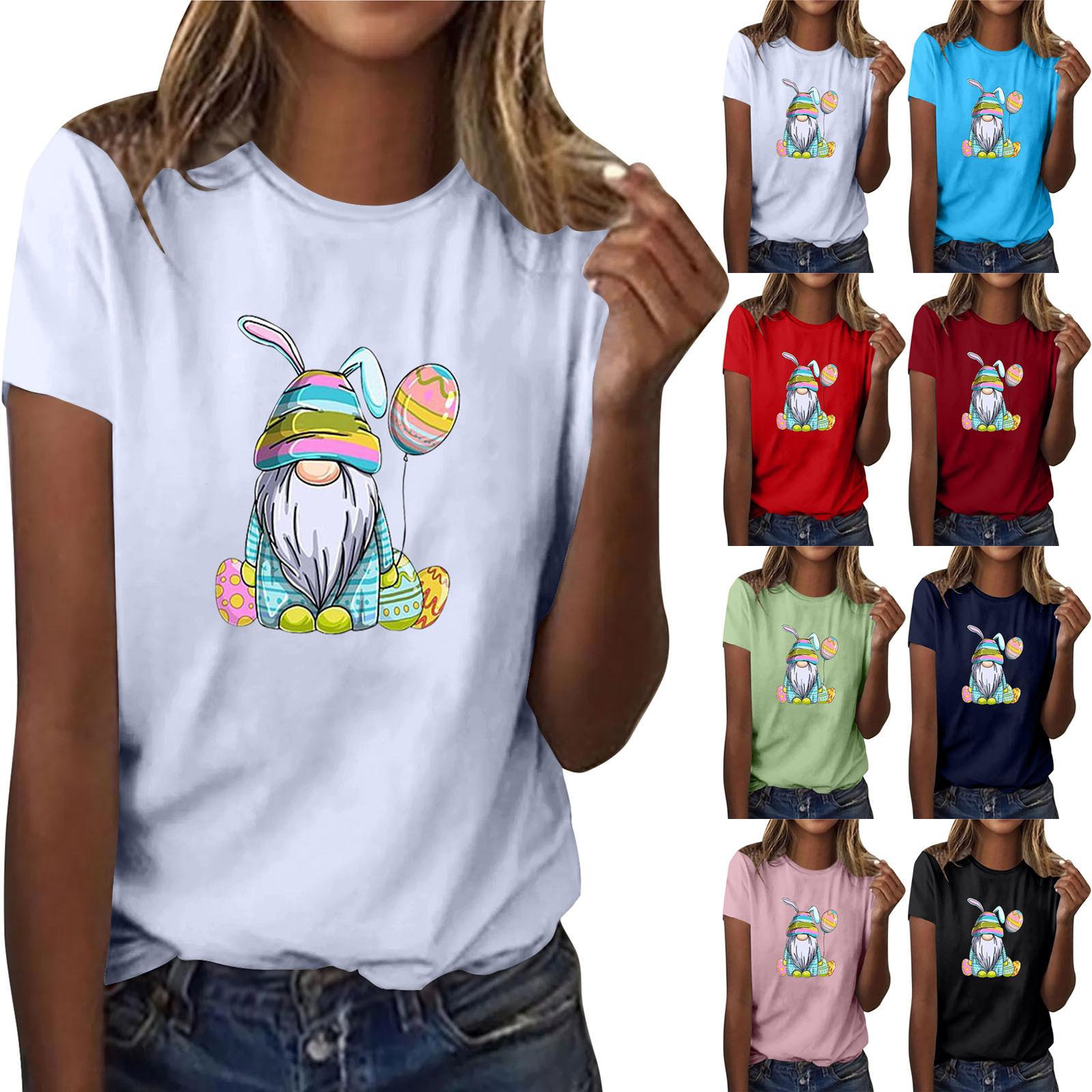 

Женская мода, повседневные пасхальные топы, рубашки с короткими рукавами и принтом, пуловер с круглым вырезом, футболки