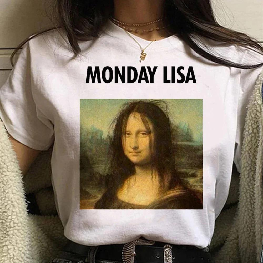 Lustiges Mona Lisa Bild T-Shirt Damen Spoof Grafik T-Shirts Humorvolle Streetwear Tops Sommer Y2k Damen Bluse Kawaii Kleidung