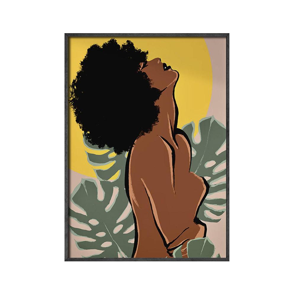 African Art Black Woman Painting Canvas Black Girl With Tropical Monstera Leaves Posters and Prints Boho Wall Art Pictures