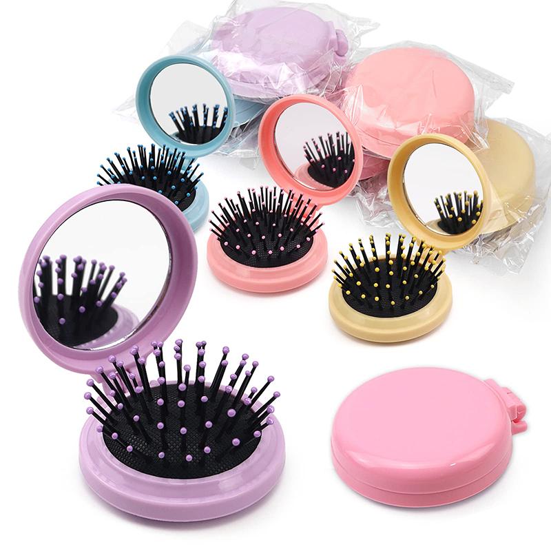 Portable Circular Pocket Comb with Mirror, Hair Styling, Folding Mirror Comb, Plastic Air Cushion Massage Comb, Flip Type Foldin