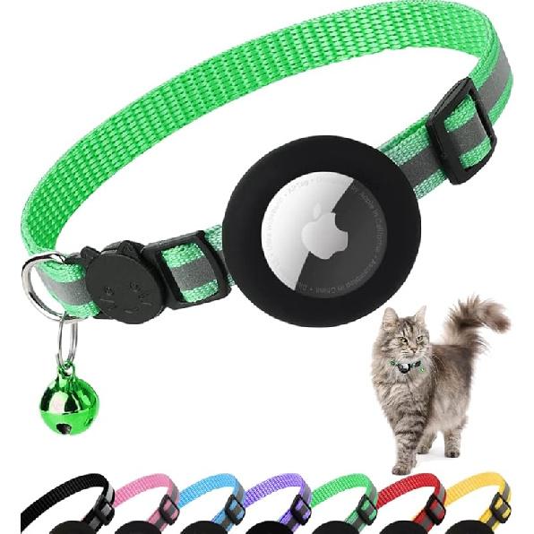 Airtag Cat Collar Breakaway, Reflective Kitten Collar with Apple Air Tag Holder and Bell for Girl Boy Cats, 0.4 Inches in Width and