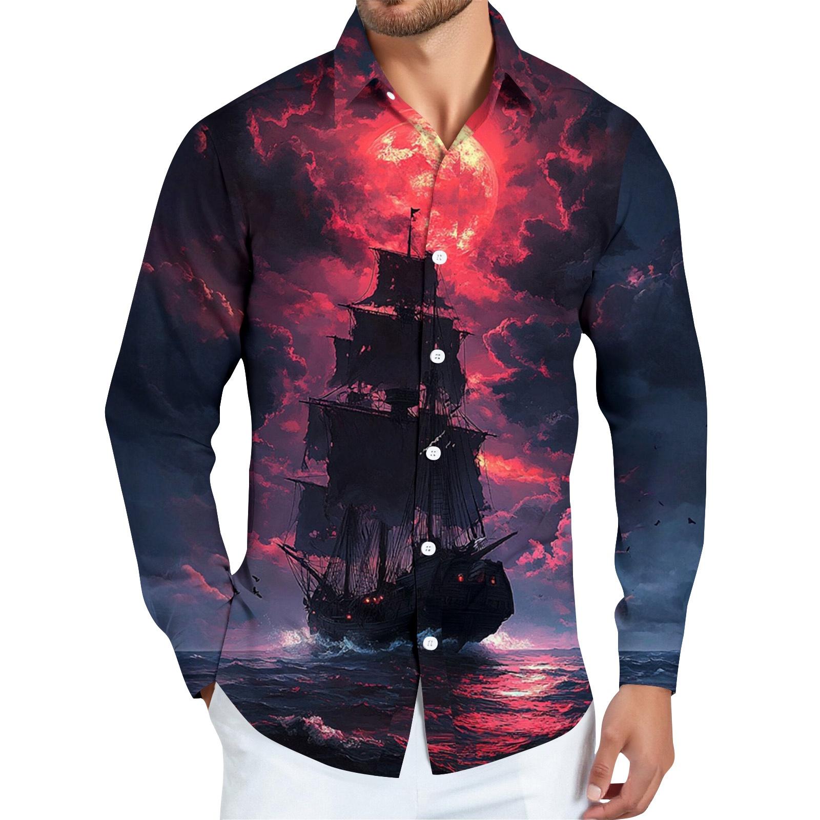 

Мужская рубашка с длинным рукавом на пуговицах с принтом на Хэллоуин M