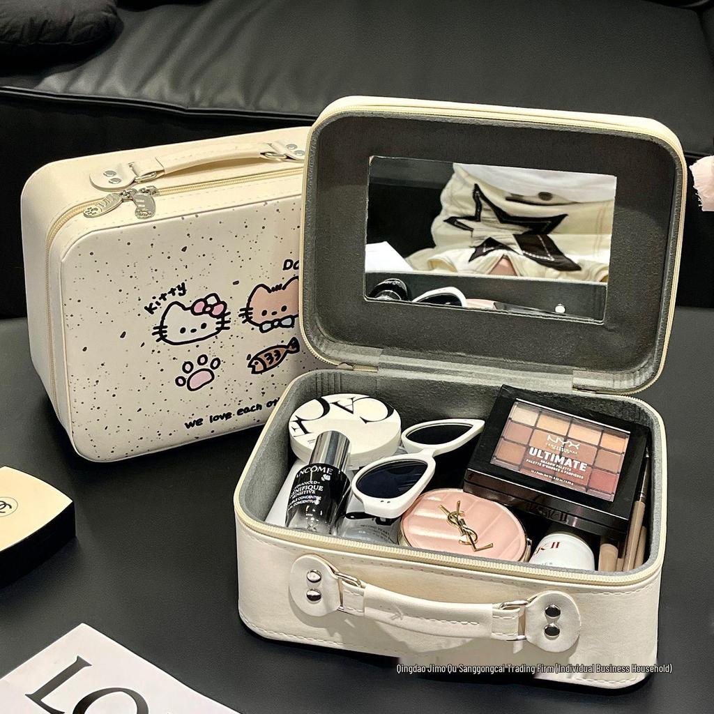 Large Capacity Cute Handbag Makeup Case with Mirror - Portable Travel Cosmetics Bag