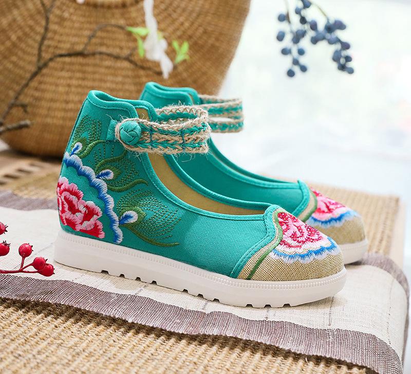 Big white sole, high heels, single shoes, spring mother shoes embroidered cloth shoes women's shoes, ethnic style leisure shoes