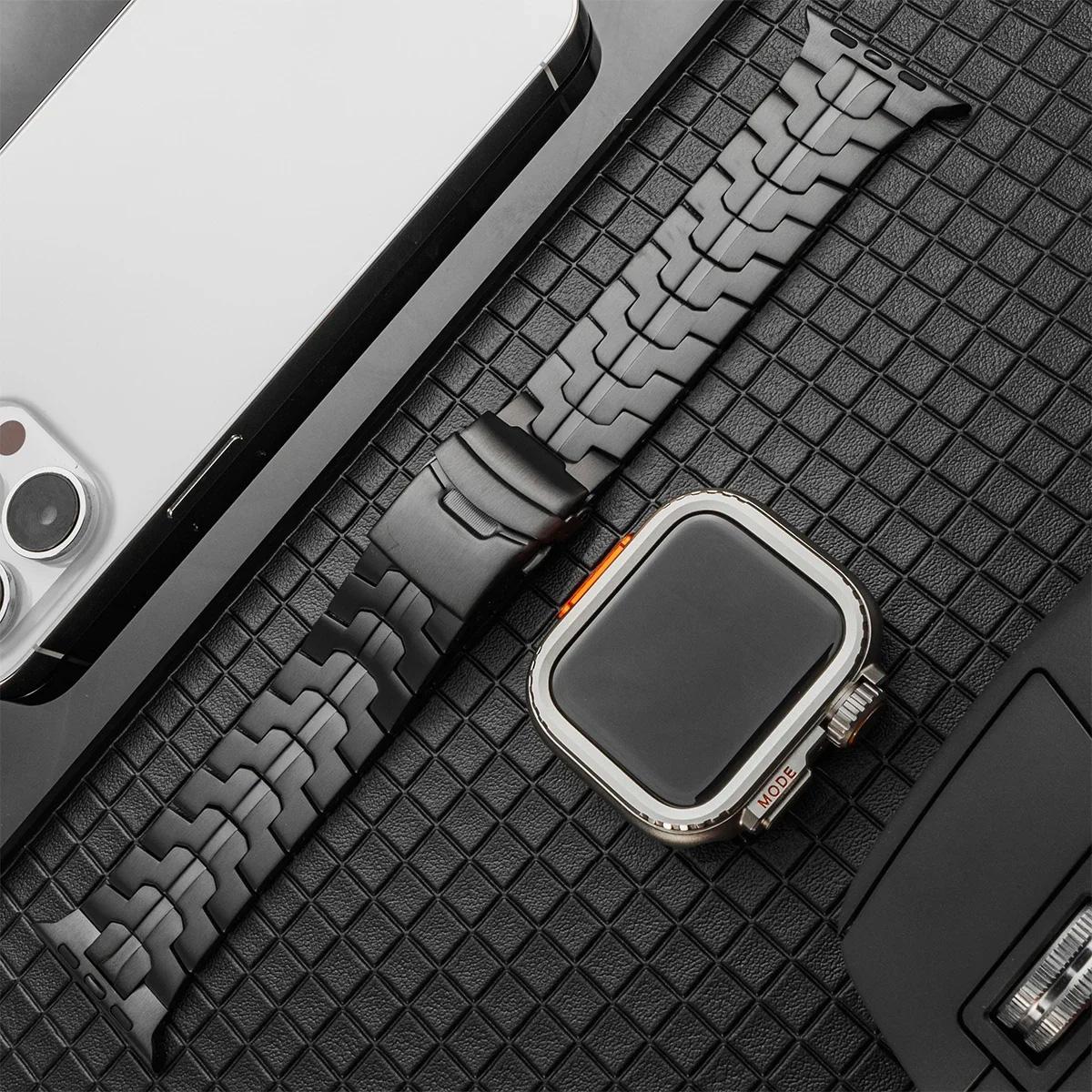 

Розкішний титановий браслет + корпус для Apple Watch Ultra ремінець 44 мм 45 мм 46 49 мм титановий конектор для IWatch серій 10 9 8 7 6 5 4 46mm series 10