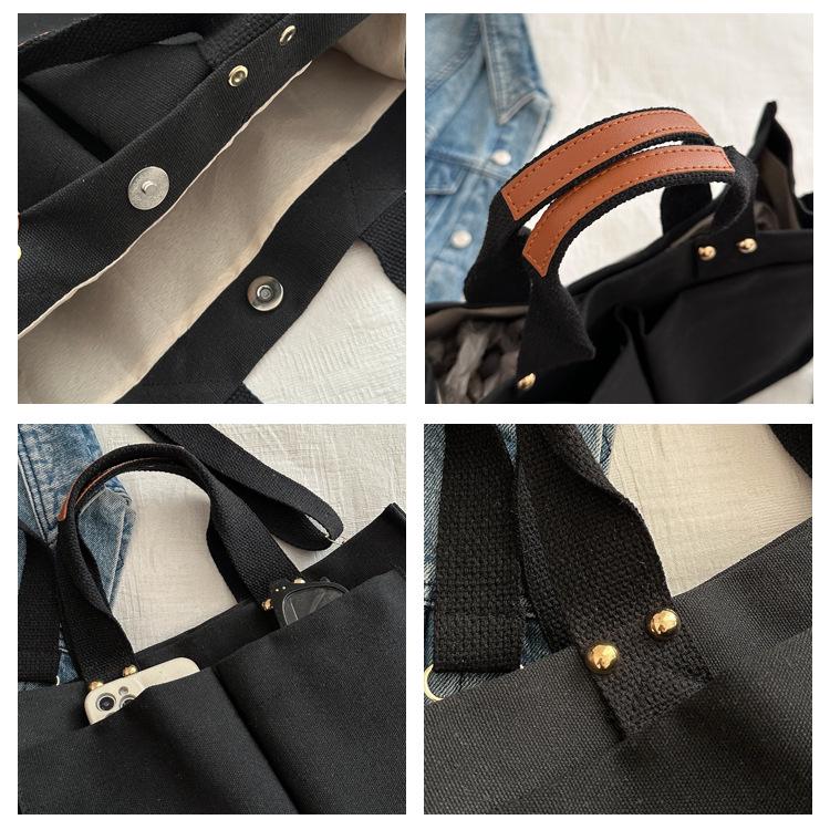 2024 Eco-friendly Korean Japanese Style Large Canvas Tote Bag - Women's Shoulder & Crossbody
