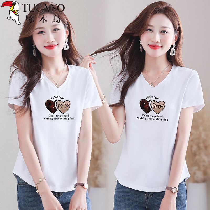 Woodpecker Women s V-Neck Loose Fit Cotton T-Shirt L