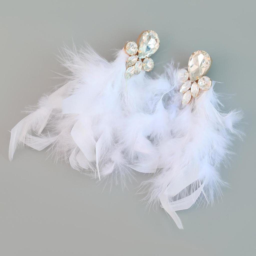 Bohemian Flower Tassel Long Feather Earrings with Alloy and Diamond Accents for Women