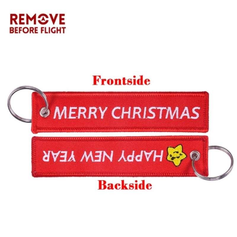 Odebrat před odletem Šťastný Nový Rok výšivka Tkané Tag Keychain Vánoční dárek