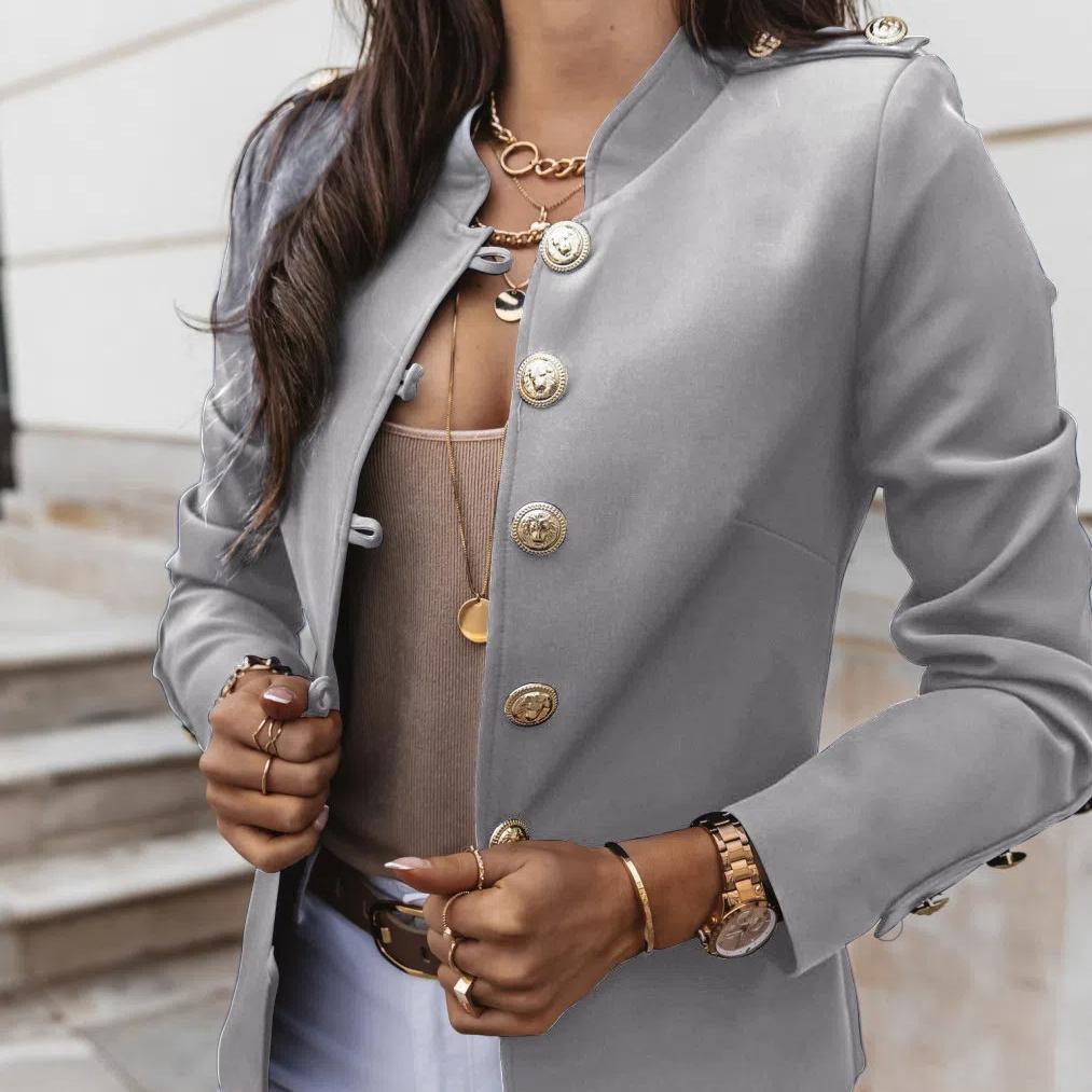Blazer ajusté à manches longues pour femme, veste boutonnée élégante, manteau court stylé avec boutons décoratifs