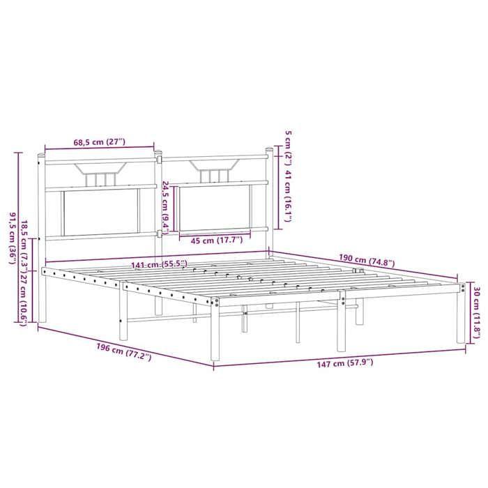 VidaXL Cadre de lit sans matelas chêne marron 140x190 cm 4106841