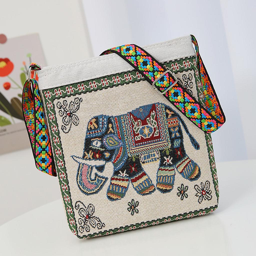 Elephant Hobo Women Messenger Shoulder Bag Handmade Embroidered Wide Adjustable Straps Large