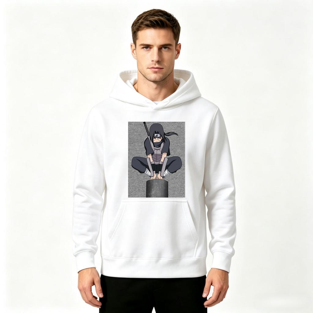 Men's Anime Character Print Pullover Hoodie Casual Long Sleeve Warm Sweatshirt for Daily Wear