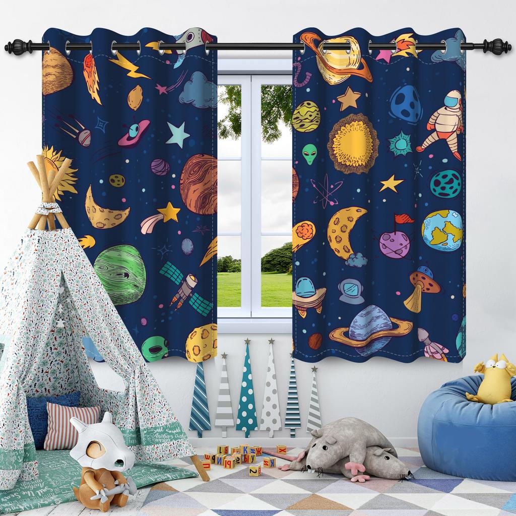 Cosmic Galaxy Planets Blackout Curtains Night Sky Stars Children Bedroom Window Decor Room Darkening Thermal Insulated Drapes