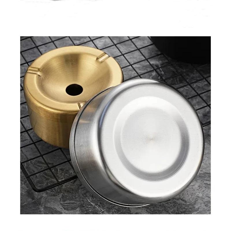 Windproof Stainless Steel Ashtray with Lid - Round Metal Cigarette Tray Smoking Accessories for Car Home Outdoor & Lighters