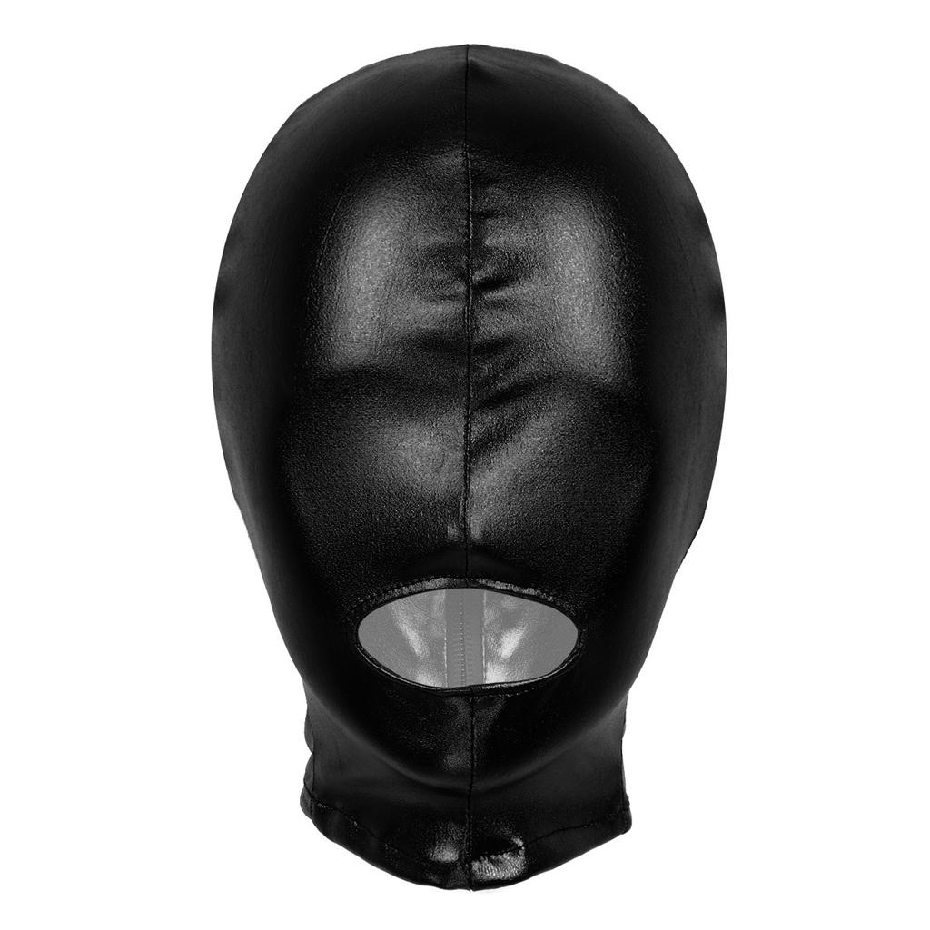 Unisex Metallic Latex Face Mask - Shiny Full Head Hood with Open Mouth for Role Play Parties