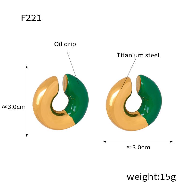 Fashion And Popular Retro Earrings Titanium Steel Plated 18K Gold Weight Color Glaze Ear Clips French Light Luxury Design Earrings Series