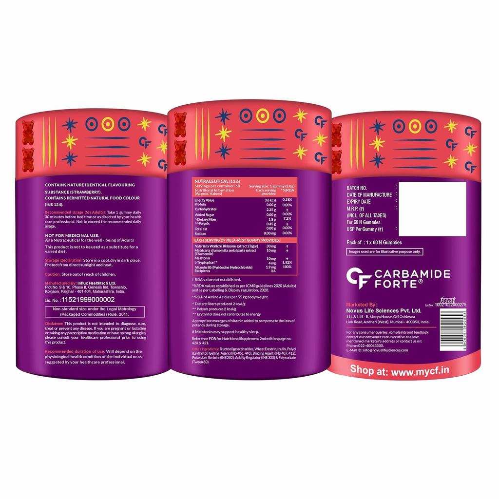 Carbamide Forte Melatonin 10 mg Schlaf-Gummis mit Vitamin B6 – 60 Vegane Gummis für entspannten Schlaf