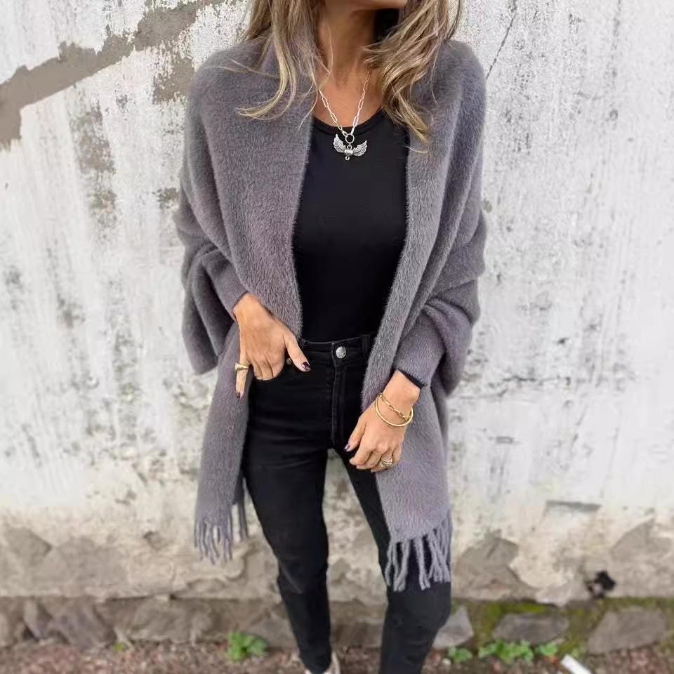 2025 Exclusive Autumn/Winter Women’s Batwing Sleeve Tassel Cardigan Shawl