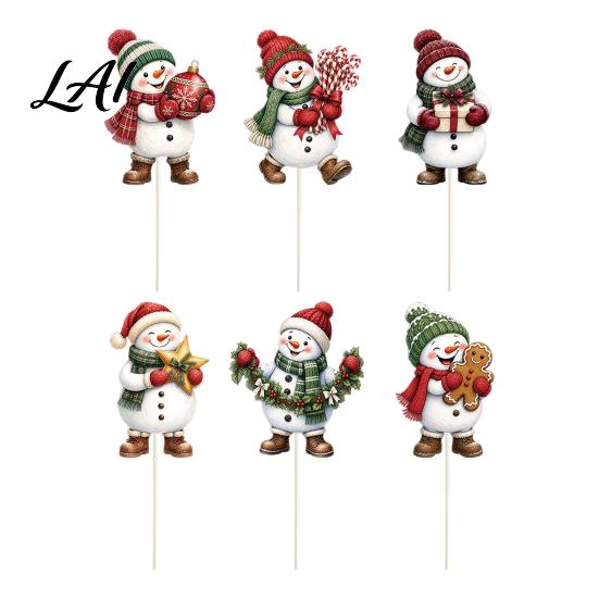 Cute Cartoon Holiday Picks 6 Pcs Large Christmas Tree Picks Wooden Santa Snowman Gingerbread Ornaments Xmas Man Party Supplies Topper Decoration for