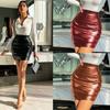 Women Fashion Solid Color High Waist Belt Faux Leather Bodycon Zips Mini Skirt
