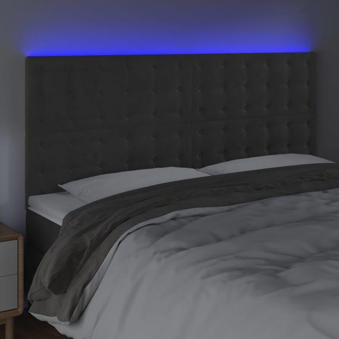 VidaXL Tête de Lit à LED Meuble de Chambre à Coucher Accessoire de Lit Double Tête de Cadre de Lit Intérieur Gris Foncé 3122913