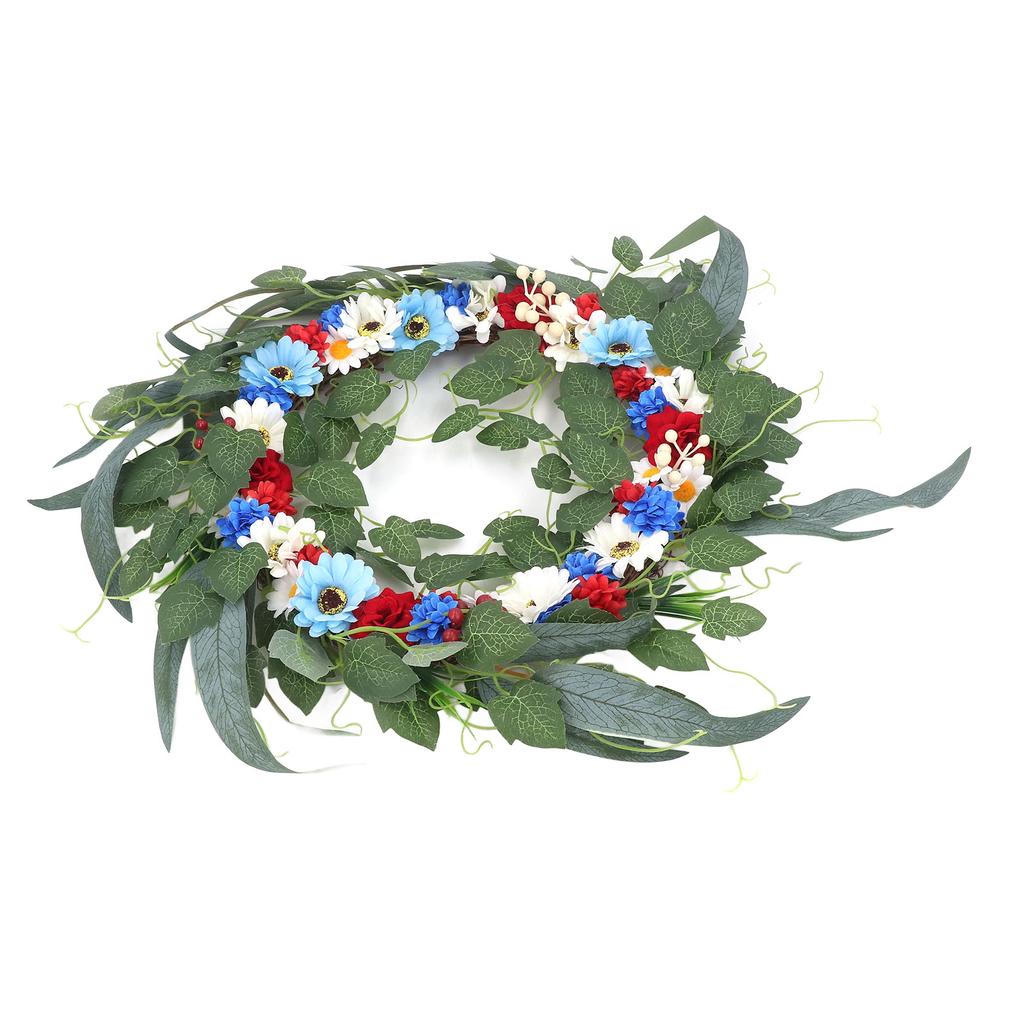 20 tums Patriotisk Blomsterkrans Ljusa Levande Färger Hållbart Material Brett Använd 4th of July Krans för Fest Sovrum