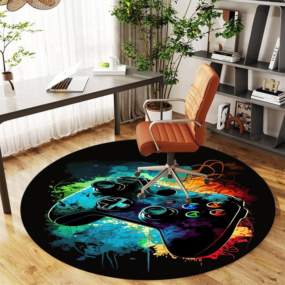 1PC Gaming Controller Rainbow Round Chair mat Area Rug - Non-Slip, Floor Mat for Office, Bedroom, home decor Christmas Gift c0528117