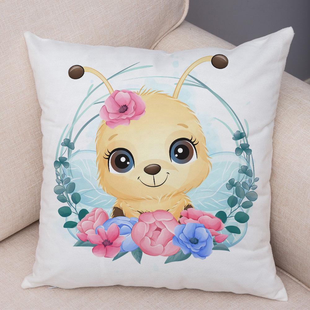 Cartoon Bird and Leaves Pillow Case Decor Cute Animal Lion Cushion Cover for Children Room Sofa Home Plush Pillowcase 45x45cm