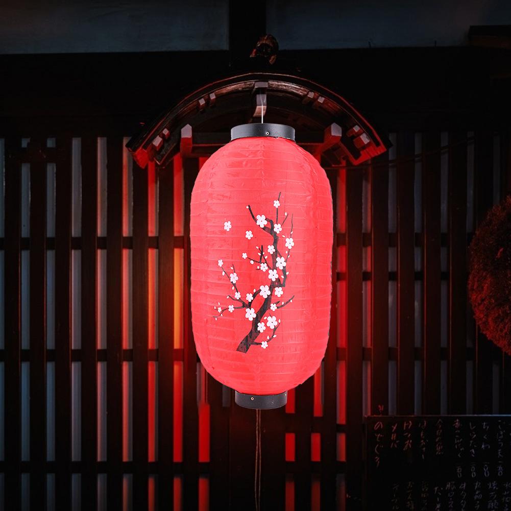 2PCS 25cm Plum Japanese Lantern Blossom Hanging Lantern Lamp Chinese Oriental Long Shaped Cloth Lampion Cuisine Restaurant Decor