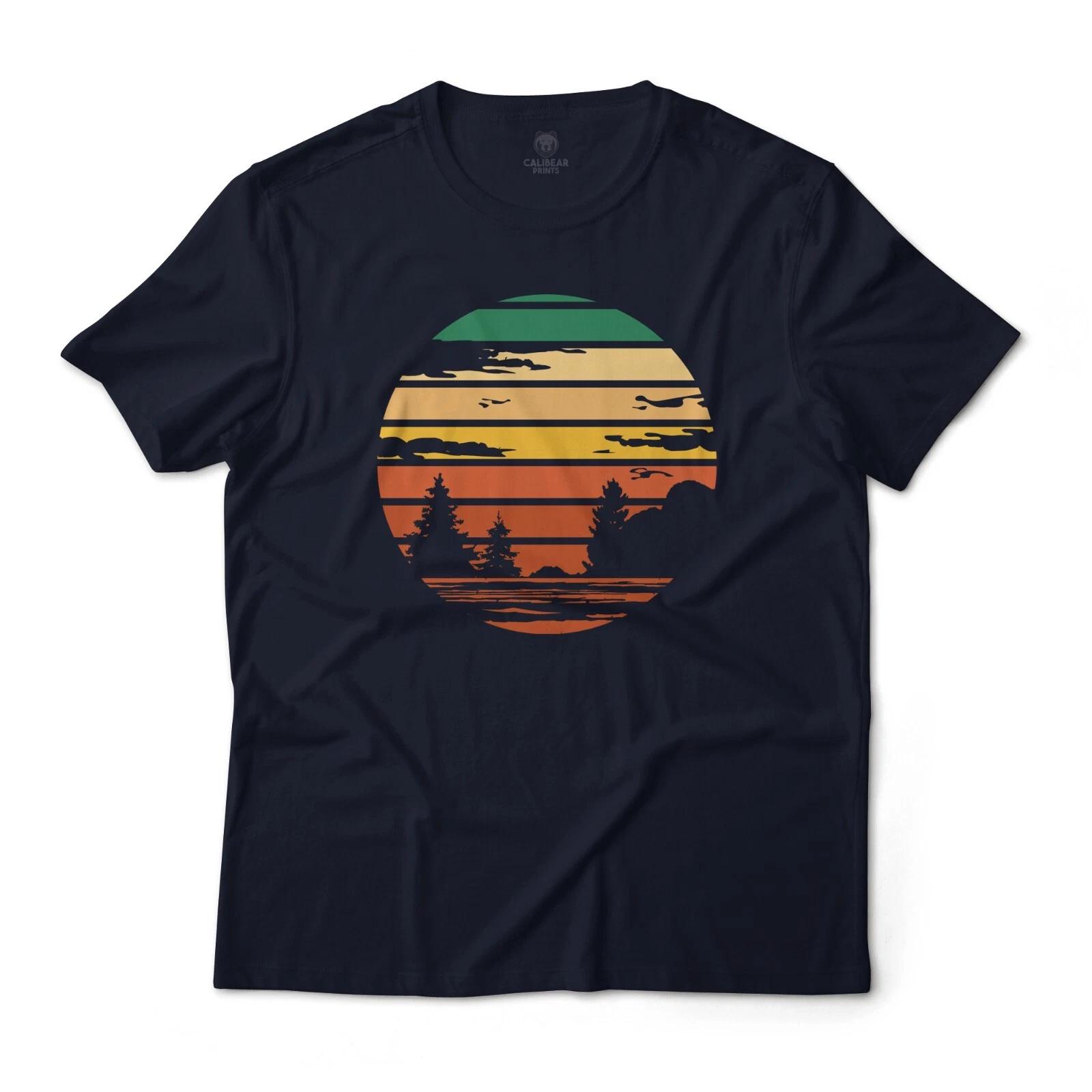 

Retro Sunset Lake Landscape Aesthetic Graphic T-T-Shirt Lightweight Cotton Tee L