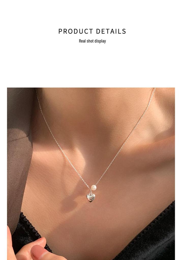 Korean Style Sweetheart Pearl Clavicle Necklace - Trendy Simple Peach Heart Design