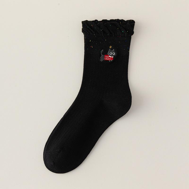 

10Pair Bubble Mouth Socks Women S Cute Medium Tube Socks Cat Embroidery Korean Socks Bud Ideas Yarn Stacking Socks Women S Socks Autumn one size