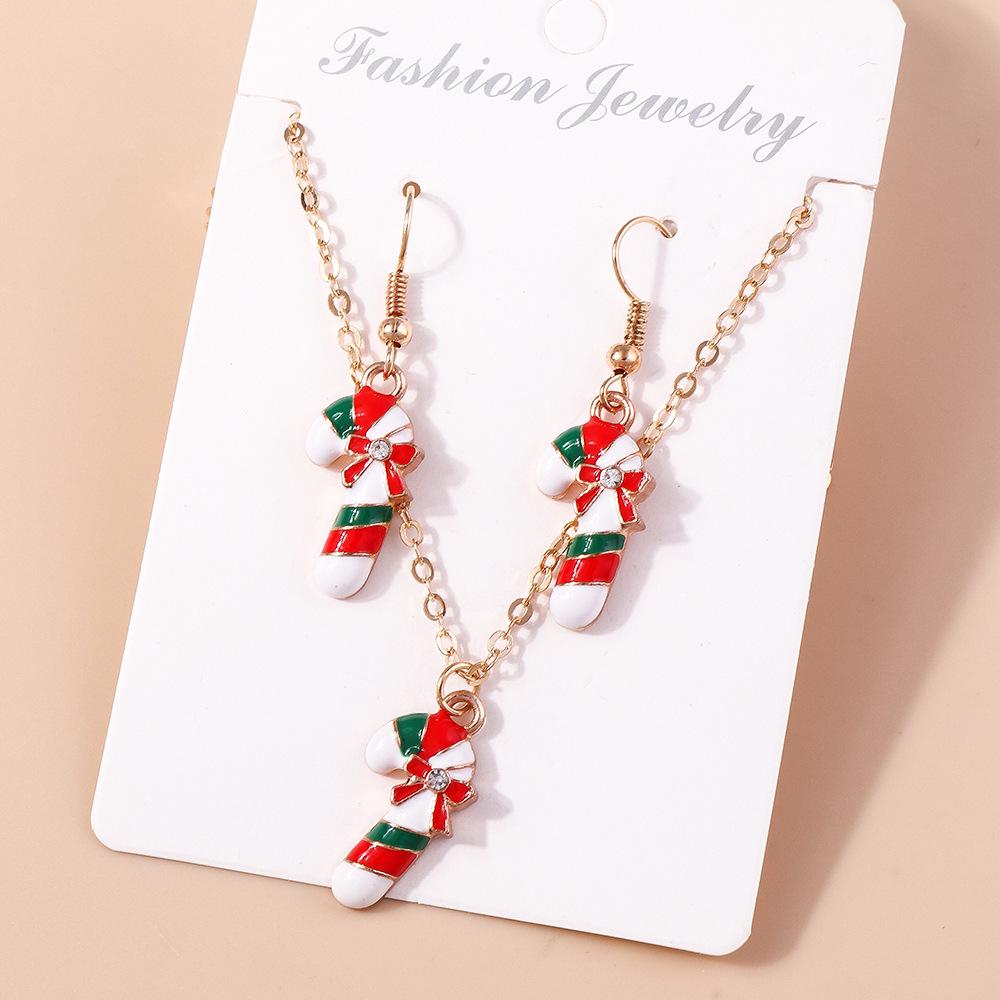 European & American Christmas Necklace Set: Reindeer, Cane, Santa Claus & Tree Pendants