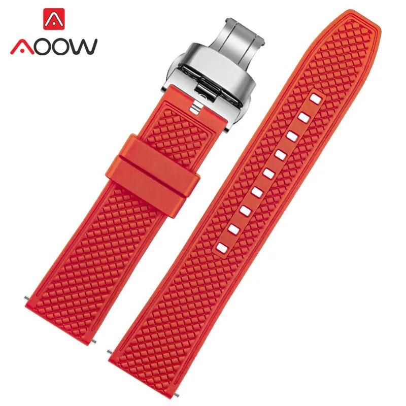 Fluoro Rubber Strap 20mm 22mm Quick Release Soft Sport Waterproof Stainless Steel Butterfly Buckle Men Replacement Watch Band