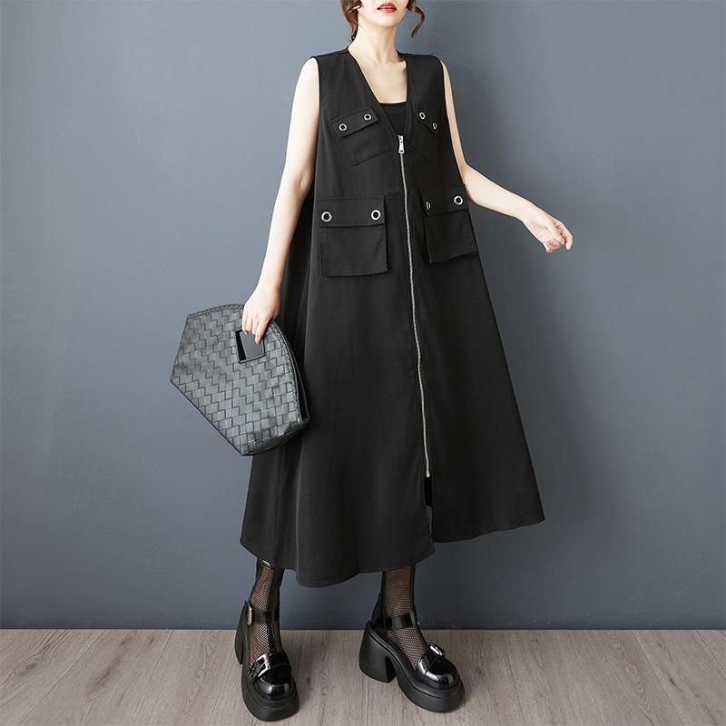 Sleeveless Plus Size Black Vintage New In Dresses for Women Casual Loose Long Summer Dress