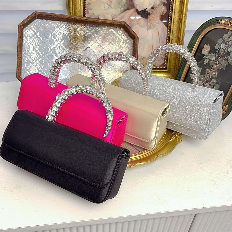 Luxury Crystal Handle Women Handbag Fashion Satin Silk Evening Bags for Women Diamond Shoulder Crossbody Bag Party Clutch Ladies