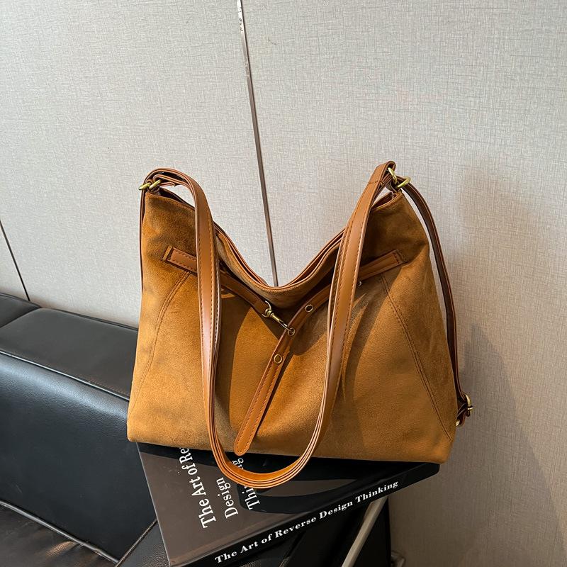 Simple suede bag women's large-capacity autumn new casual shoulder messenger commuter tote bag backpack