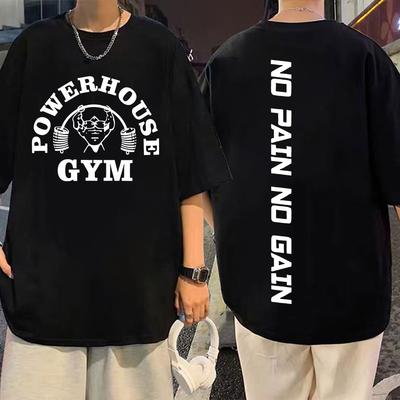 Vtipné Powerhouse Gym No Pain No Gain Tričko Harajuku Fitness Krátký Rukáv Pánská Dámská Ležérní Módní Oversized Tričko