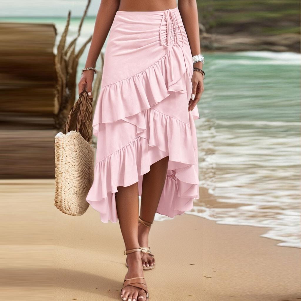 Womens Maxi Skirt Drawstring High Waisted Summer Long Skirts Lightweight Tiered Flowy Floral Pleated Skirts