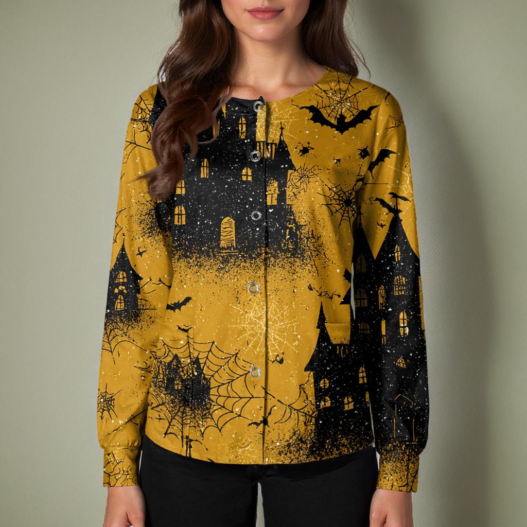 Women's Long Sleeve Single Breasted Halloween Print Cardigan Sweater