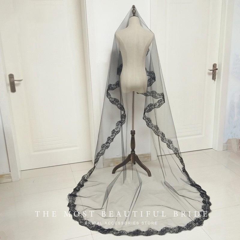 European & American Single-Layer Off-White Bridal Veil with Lace Edge