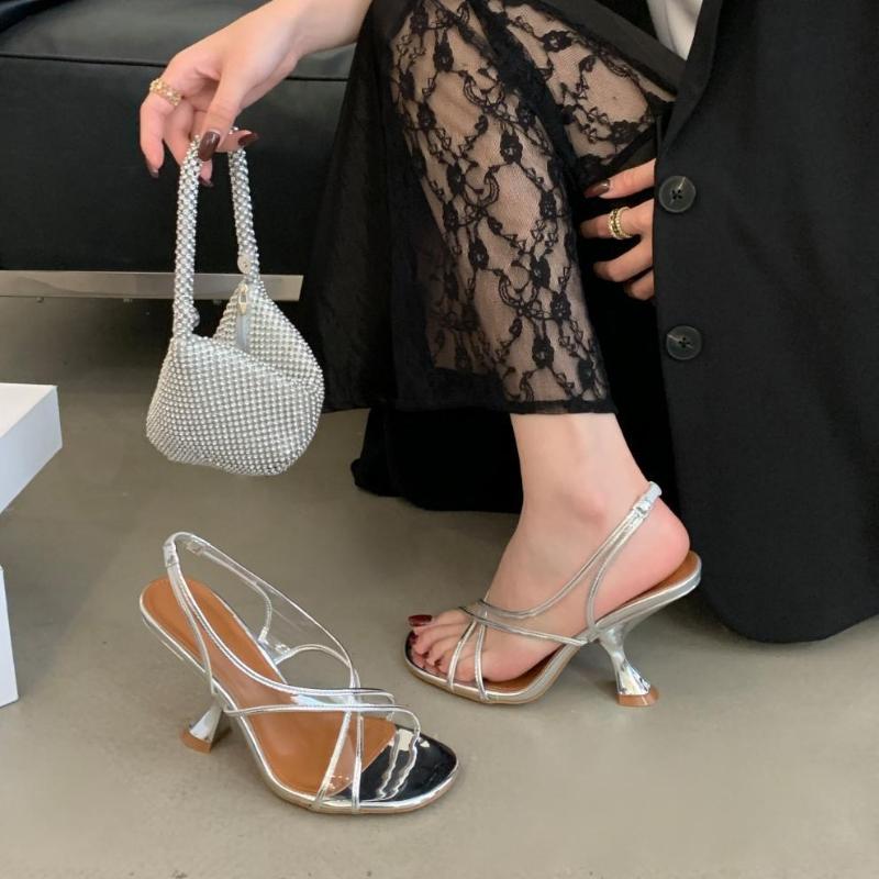 Fashion Fashion Transparent PVC Cross Tied High Heeled Sandals Women Summer Sexy Open Toe Designer Shoes Elegant Banquet Dress Shoes