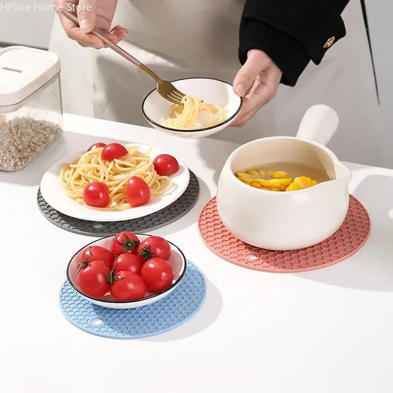 Desk Mat Tool Multifunctional Kitchen Silicone Tableware Circular Anti Slip Heat-resistant Coffee Cup Pot Holder Convenient